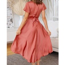 Modisches einfarbiges unregelmiges Kleid mit VAusschnittpicture8