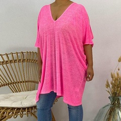 Casual Plus Size V-Neck Solid Color Pullover Loose Top
