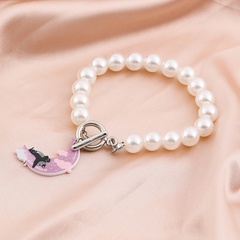 fashion simple pearl cute cat moon alloy bracelet