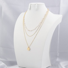 fashion multi-layer chain pearl sequin necklace two-piece set