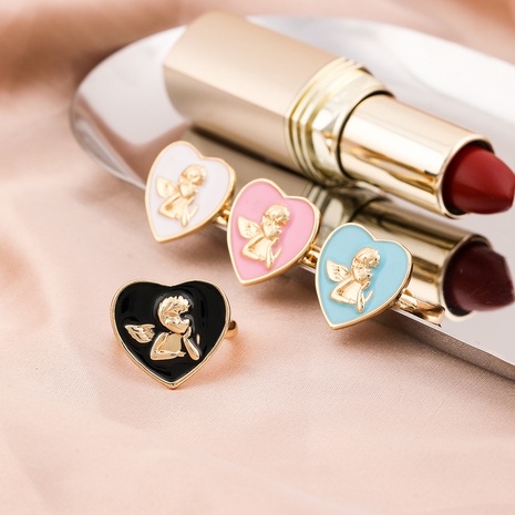fashion geometric multi-color dripping oil heart angel ring's discount tags