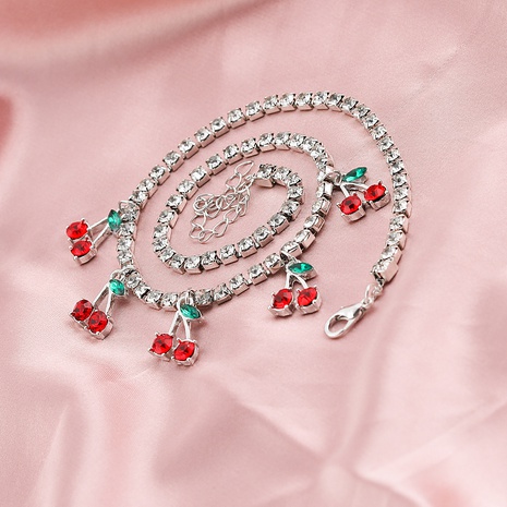 fashion creative new diamond chain cherry pendant necklace's discount tags