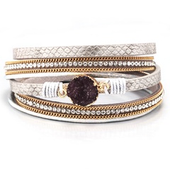 fashion retro multi-layer leather diamond alloy magnetic buckle bracelet