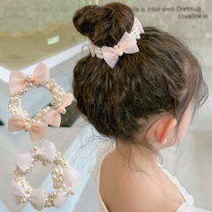 Children's pearl cute mesh fabric bow tie hair rope set accessories