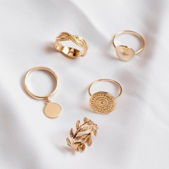 fashion alloy leaf small disc ring 5-piece set combination set