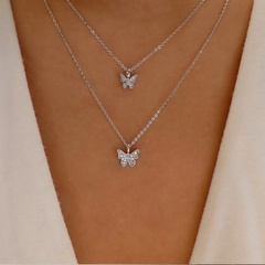 simple double-layer butterfly diamond pendant necklace