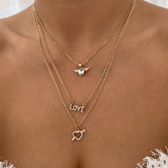 fashion multi-layer crystal heart letter LOVE pendant necklace