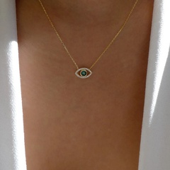 simple single layer devil eye pendant rhinestone necklace