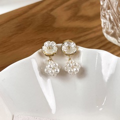 fashion shell flower pearl earrings alloy drop earrings