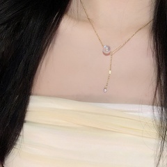 2022 new round pearl bead stitching rhinestone pendant necklace