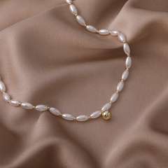 Retro ovale Perlenkette, kurze, einlagige Halskette