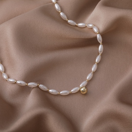 retro oval pearl bead short single layer necklace's discount tags