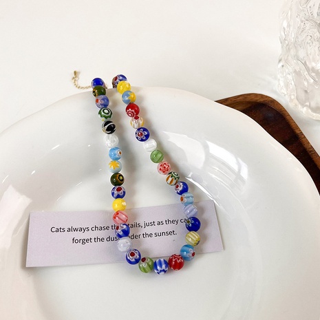 simple colorful glazed flower hand-beaded necklace's discount tags