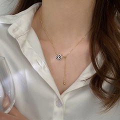 retro black camellia diamond pendant necklace