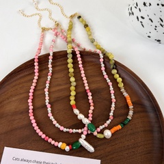 Korean handmade natural stone pearl beaded necklace
