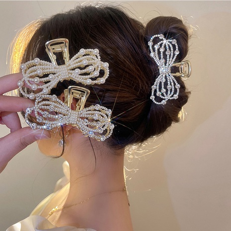 fashion pearl rhinestone bow hair clip retro hairpin's discount tags