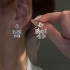 fashion bow flower simple copper zircon stud earrings