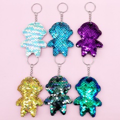 fashion double-sided reflective fish scale sequins spaceman keychain