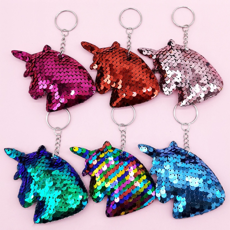fashion doublesided reflective fish scales sequins unicorn keychain