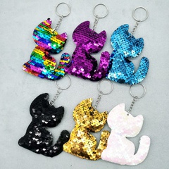 fashion double-sided reflective fish scales sequins cat keychain