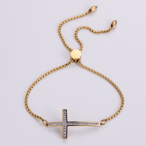 bracelet croix de taille réglable en acier inoxydable simple de mode's discount tags