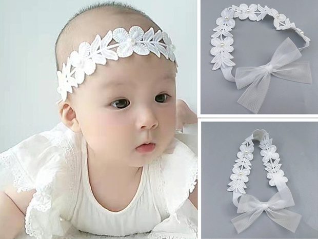 princess hair accessories pearl lace baby hairband's discount tags