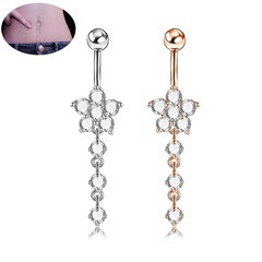 Piercing Jewelry Zircon String Flower Stainless Steel Pendant Navel Nail