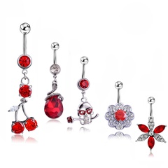 fashion red flower snake five-piece set cherry alloy navel nail