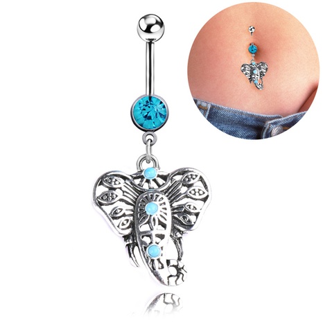 Retro Turquoise Elephant Belly Button Ring Stainless Steel Body Piercing Jewelry's discount tags