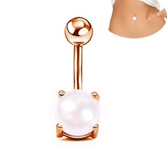 Nouveaux accessoires de ponction anneau de nombril en acier inoxydable médical perle d'or rose court