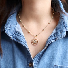 fashion devil eye round hollow copper inlaid zircon gold-plated necklace