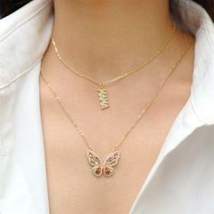 Mode Kupfer vergoldet eingelegt Zirkon MAMA Brief Schmetterling Halskette