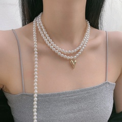 Collier pendentif coeur chaîne de perles multicouches de style coréen