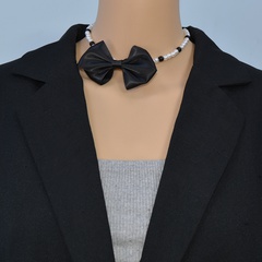 Korean style black bow pearl short necklace