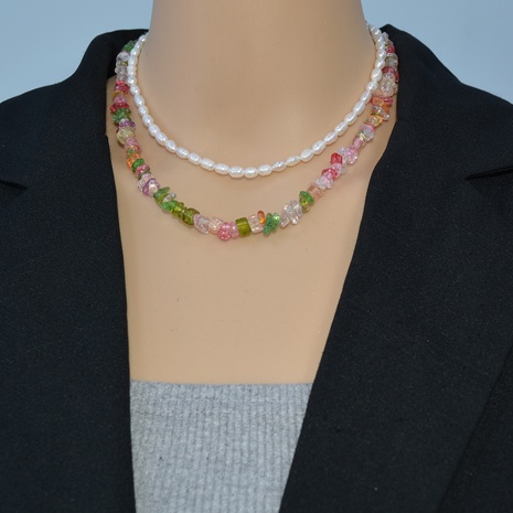retro crystal colorful beaded multi-layer necklace's discount tags