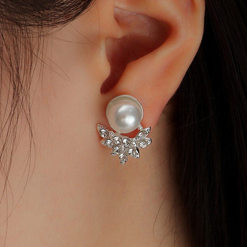 fashion simple pearl earrings geometric diamond alloy stud earrings
