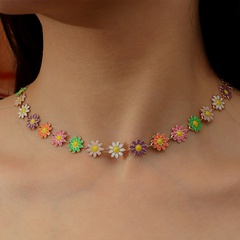 flower color daisy drop oil stitching chain necklace