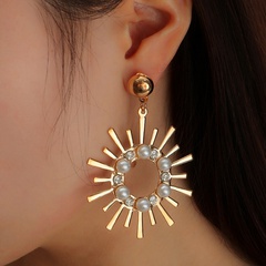 fashion retro sunflower alloy diamond inlaid pearl drop earrings