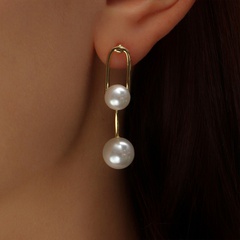 fashion simple geometric inlaid pearl alloy drop earrings