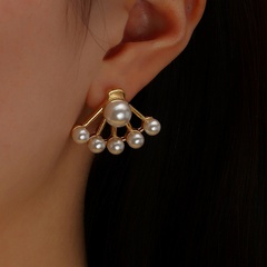 fashion inlaid pearl simple semi-circle alloy stud earrings