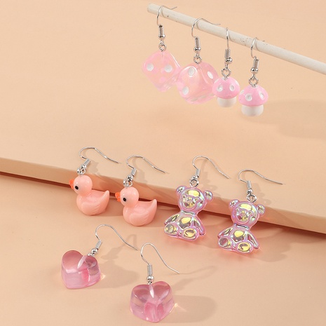 Fashion Bear Mushroom Duck Sieve Heart-shaped Metal Earrings Set's discount tags