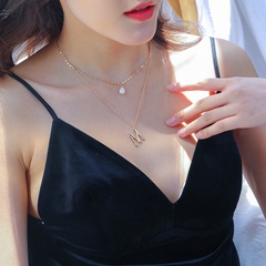 Fashion Letter Multilayer Metal Flat Chain Natural Pearl Necklace