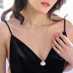 Simple Elizabeth Handmade Pearl Shell Pendant Multi-layer Necklace