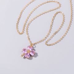 pink four-leaf clover zircon flower pendant copper necklace