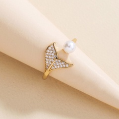 fashion pearl fish tail zircon copper opening ring