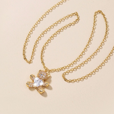 fashion cute bear zircon pendant long copper necklace's discount tags