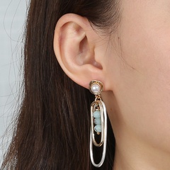 fashion ladies agate stone long metal geometric tassel alloy earrings wholesale