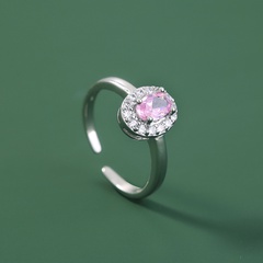 fashion copper inlaid pink three-dimensional zircon geometric ring female