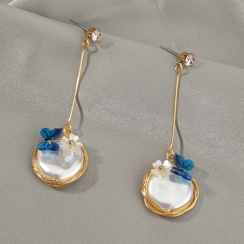 simple tassel pearl butterfly flower ladies metal earrings