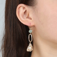 Creative Retro Natural Stone Pearl Long Tassel Alloy Earrings Wholesale